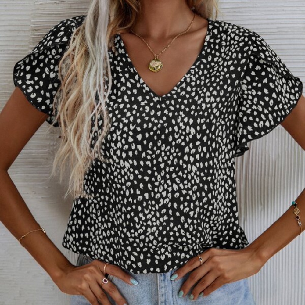 Rust Brown Leopard Print Butterfly Sleeve Blouse - Picture 2 of 10